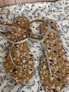 Tory Burch Marion Confetti Quilted Silver Sandals Sz 9 #2002